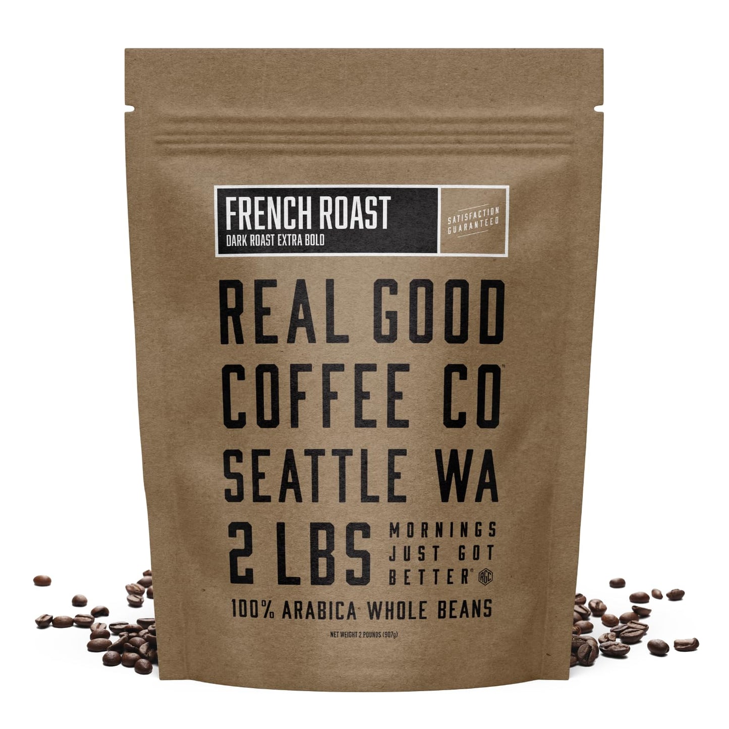 Real Good Coffee - Whole Bean Coffee - Extra Dark French Roast 100% Whole Arabica Roasted in Seattle - 2Lbs