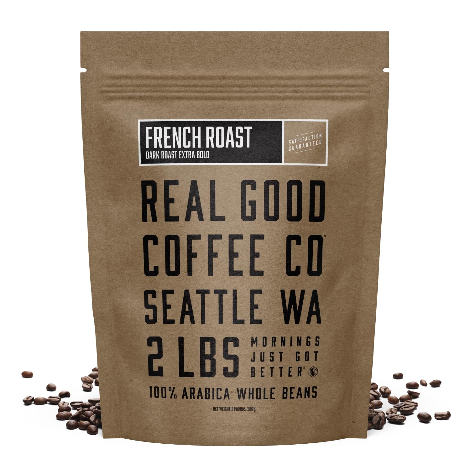 Real Good Coffee - Whole Bean Coffee - Extra Dark French Roast 100% Whole Arabica Roasted in Seattle - 2Lbs