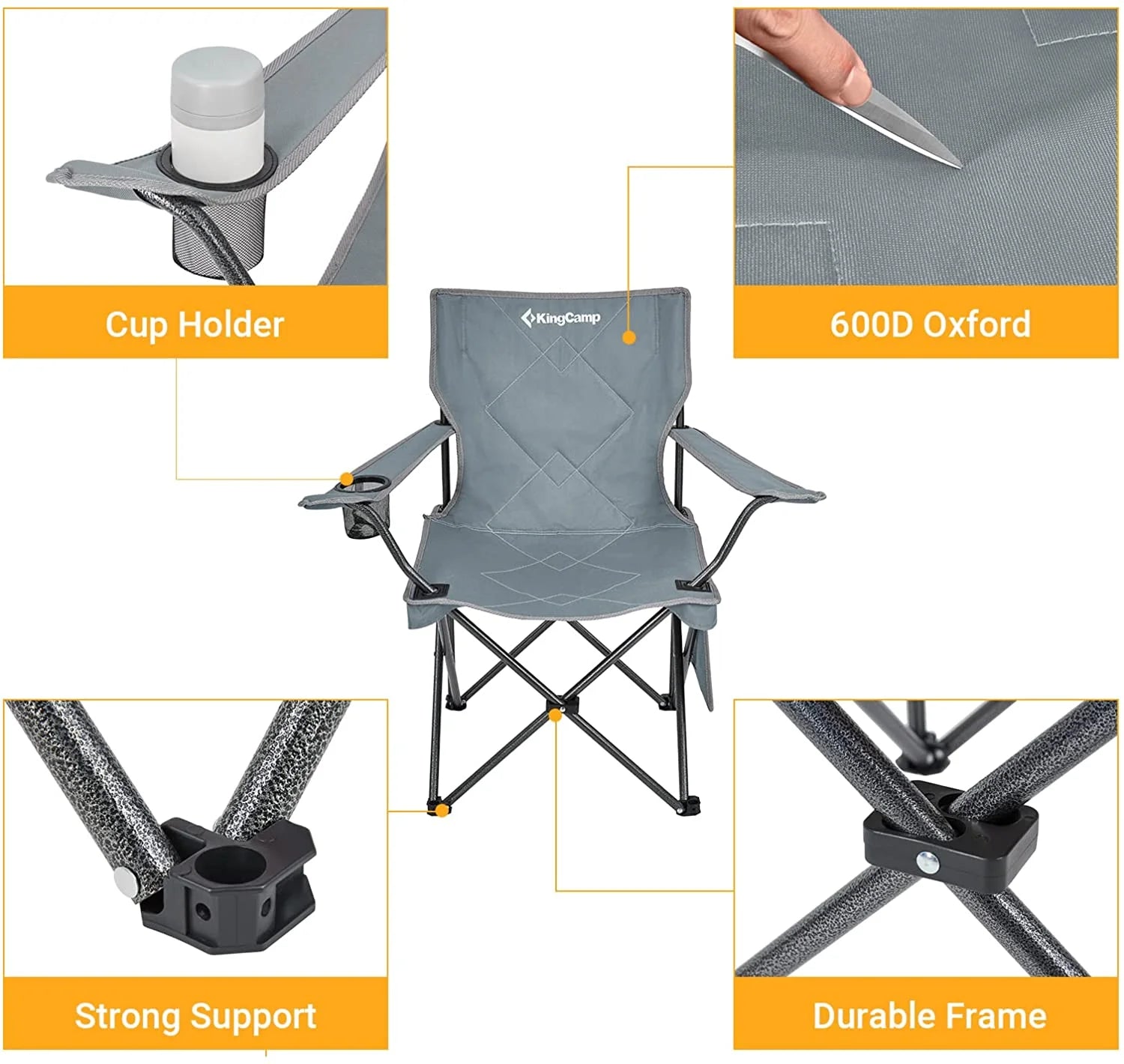 Lightweight Camping Chairs Portable Folding Lawn Chairs Adults Outdoor Support 220Lbs Gray