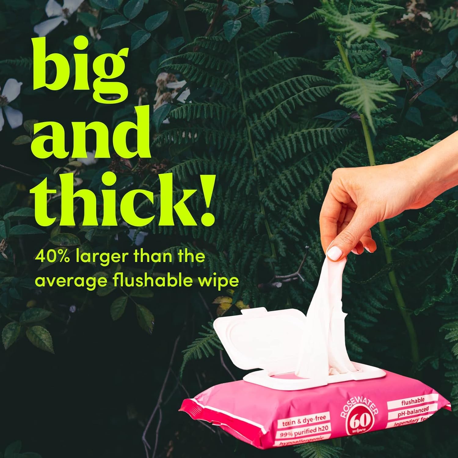 Flushable Butt Wipes Made with Vitamin E & Aloe - Soft & Gentle Wet Wipe Dispenser for Home Use, Septic & Sewer Safe - Largest Adult Toilet Towelettes - Rosewater, 360 Count (6 Packs)
