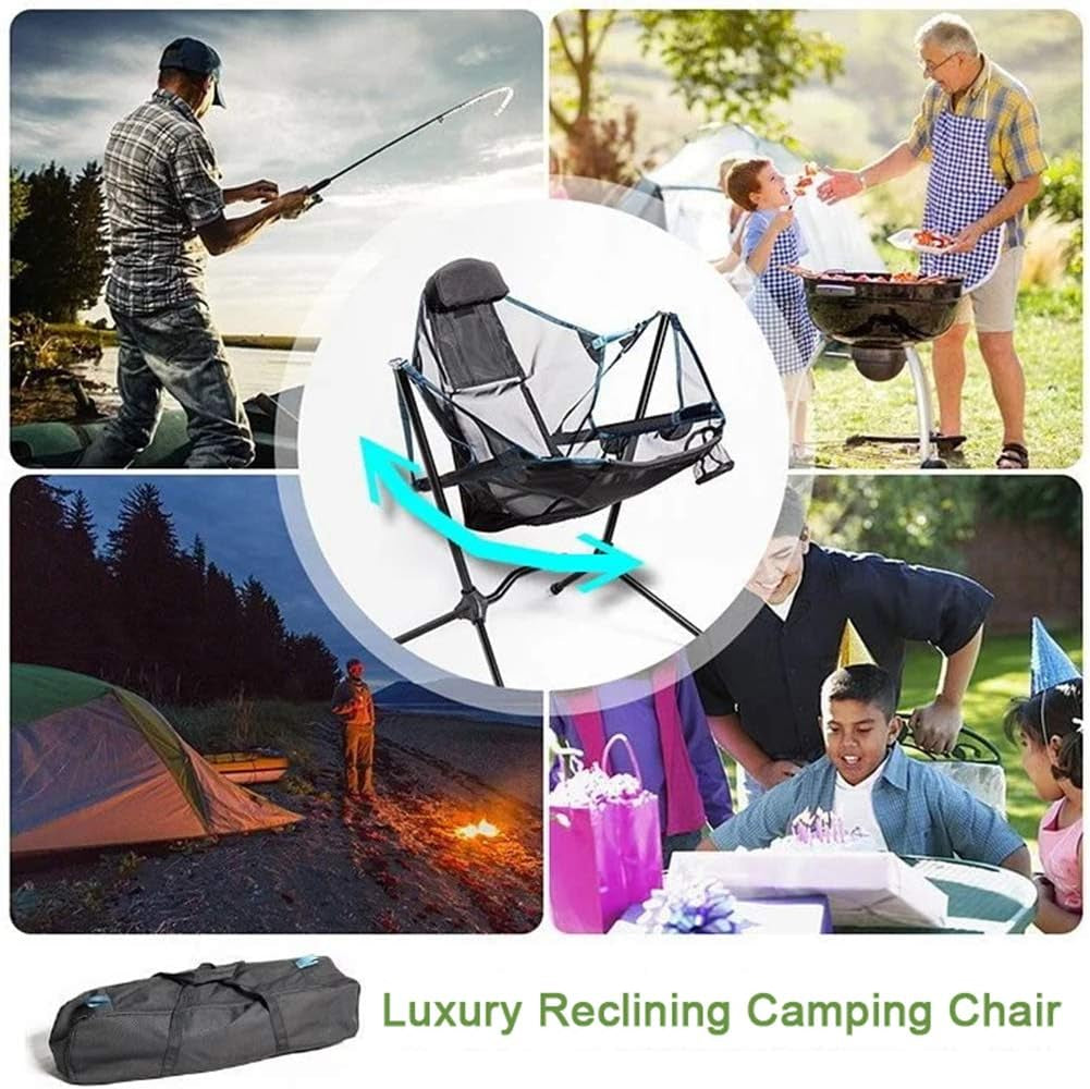 Reclining Camping Chair Portable Heavy Duty Outdoor Folding Camping Chair for Adults Kids,Aluminum Alloy Camping Chair Backrest Folding Swing Chair for Camping,Lawn,Beach,Picnic,Travel,Stargaze