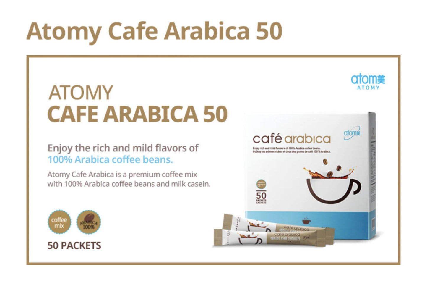 50 Sticks Cafe Arabica Instant Coffee Mix Arabica Coffee Natural Casein
