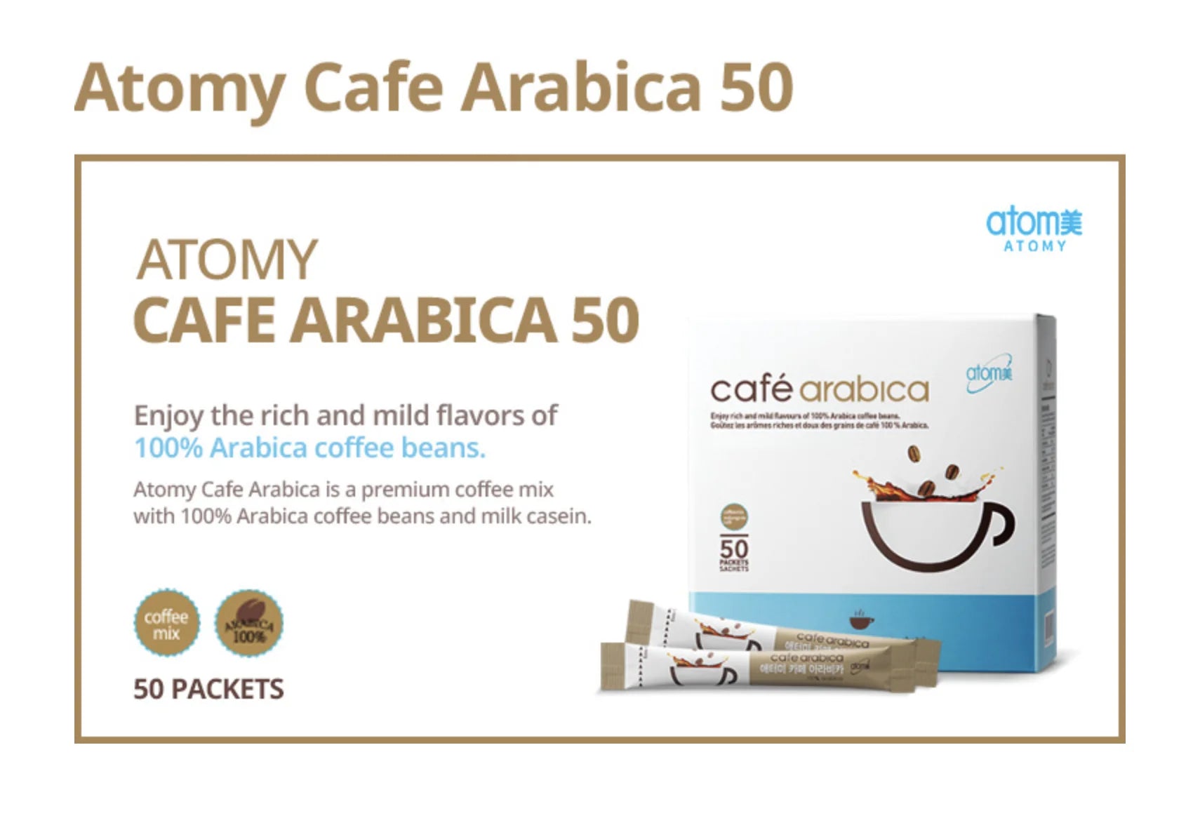 50 Sticks Cafe Arabica Instant Coffee Mix Arabica Coffee Natural Casein