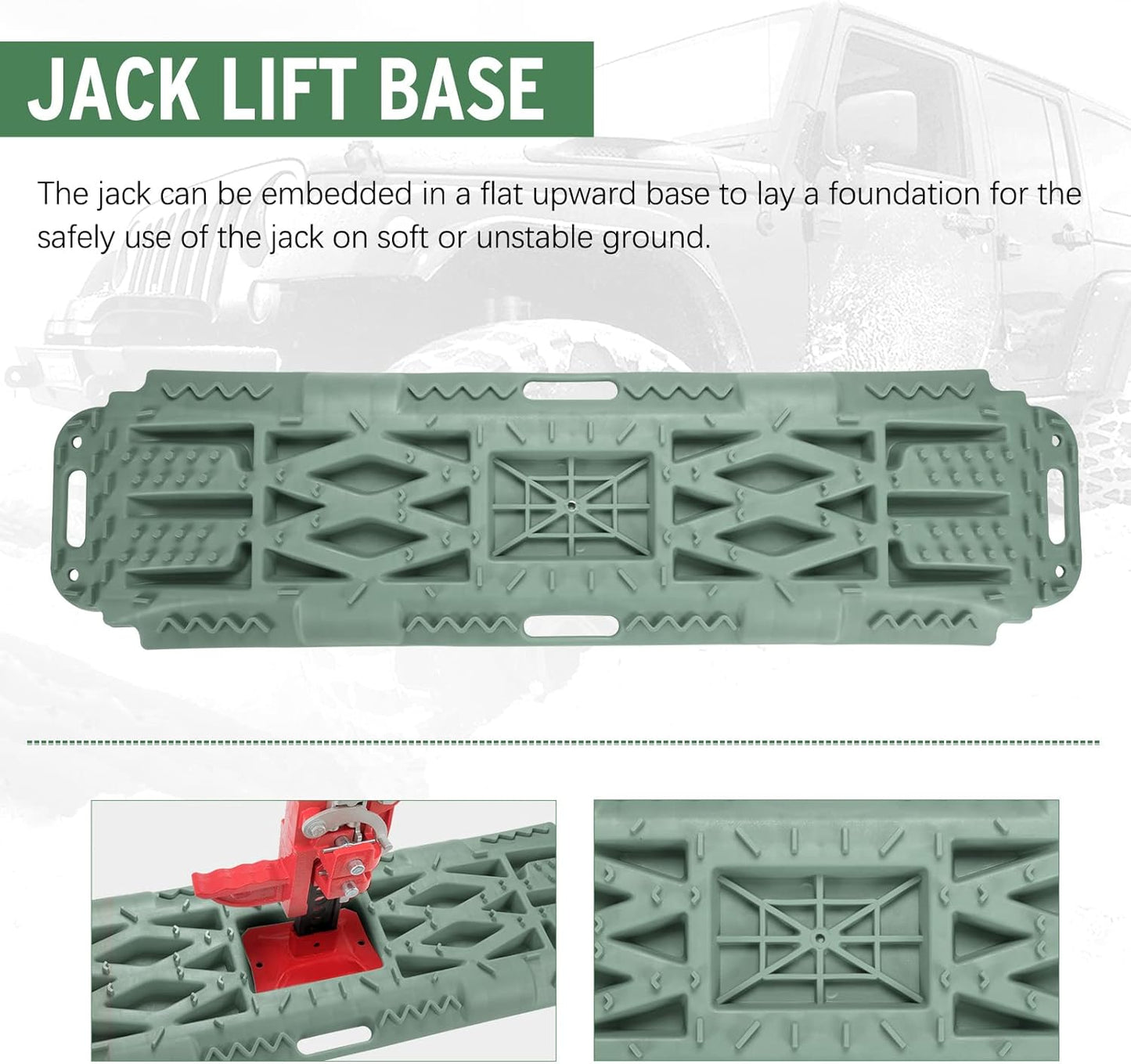 Recovery Traction Boards, Emergency Tracks with Jack Lift Base for Off-Road Sand Mud Snow, 2 Pcs Tire Ladder Mat (Green)
