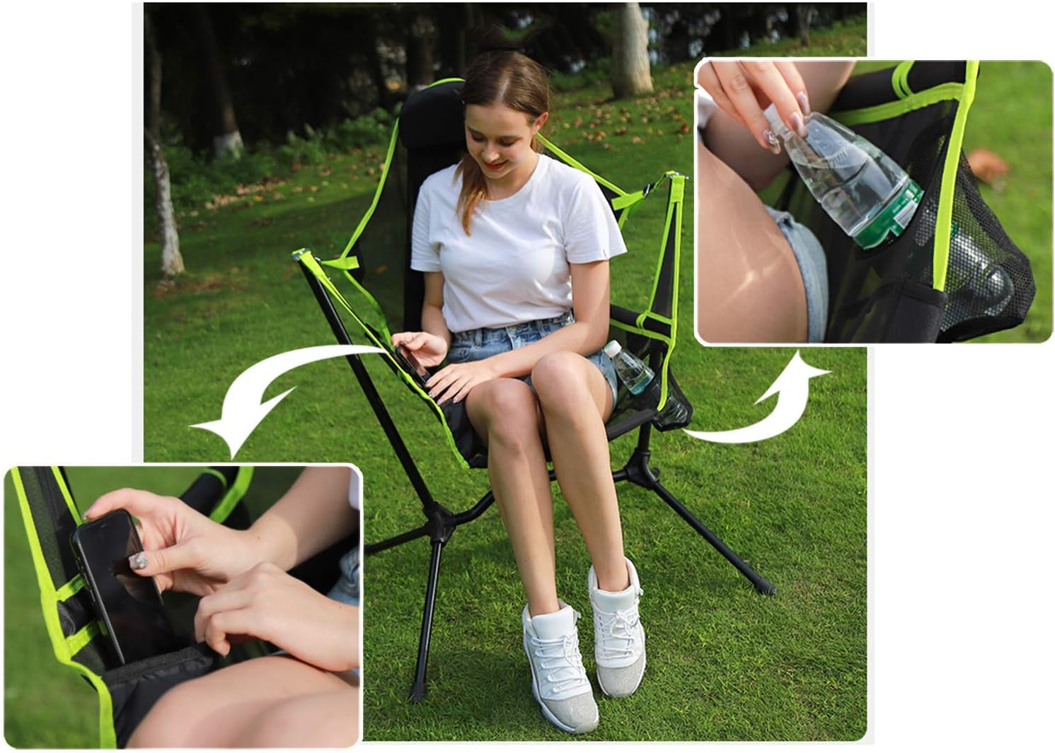 Reclining Camping Chair Portable Heavy Duty Outdoor Folding Camping Chair for Adults Kids,Aluminum Alloy Camping Chair Backrest Folding Swing Chair for Camping,Lawn,Beach,Picnic,Travel,Stargaze