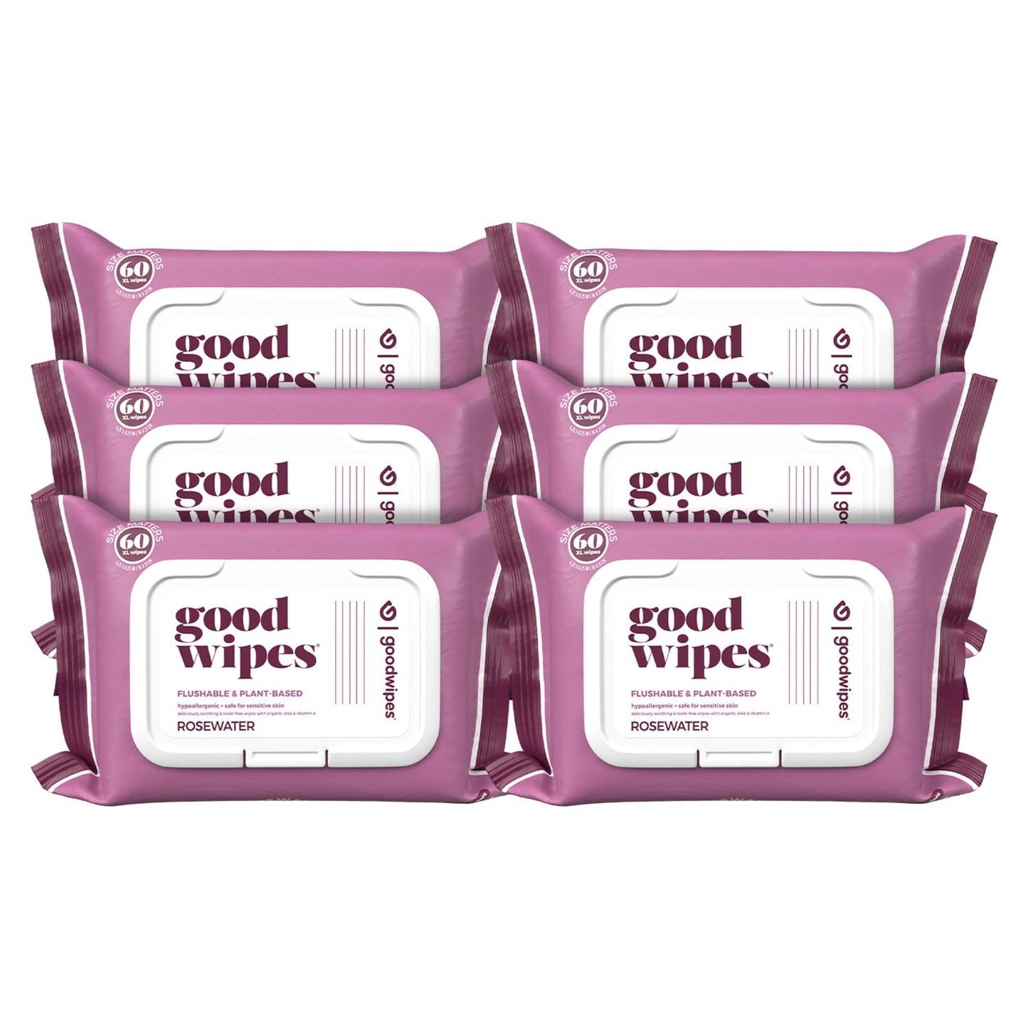 Flushable Butt Wipes Made with Vitamin E & Aloe - Soft & Gentle Wet Wipe Dispenser for Home Use, Septic & Sewer Safe - Largest Adult Toilet Towelettes - Rosewater, 360 Count (6 Packs)