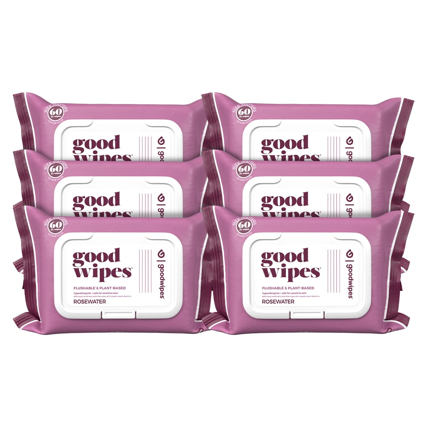 Flushable Butt Wipes Made with Vitamin E & Aloe - Soft & Gentle Wet Wipe Dispenser for Home Use, Septic & Sewer Safe - Largest Adult Toilet Towelettes - Rosewater, 360 Count (6 Packs)