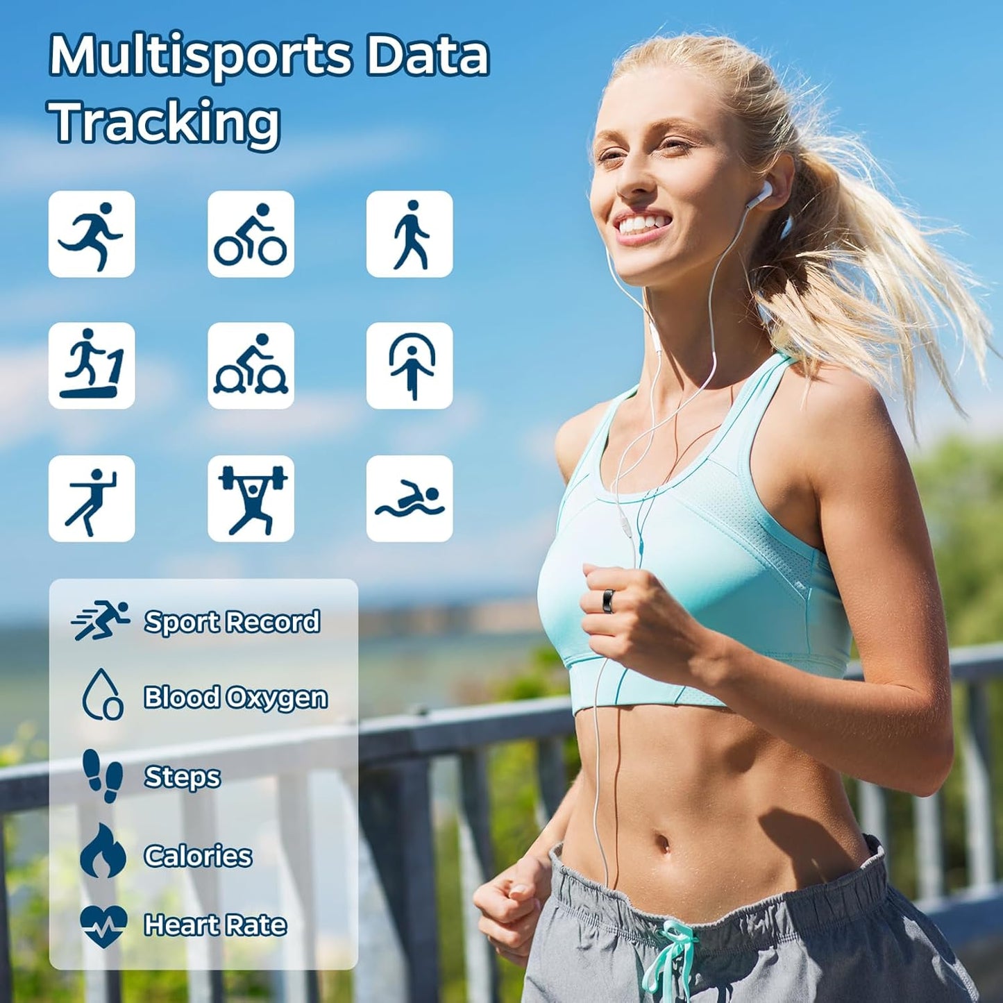 Smart Ring Health Tracker, Sleep Tracker Ring with Heart Rate, Waterproof Fitness Ring for Activity Monitoring/Steps/Distance/Calories, Air Gestures, up to 7-Day Battery, for Ios Android (Black,#10)