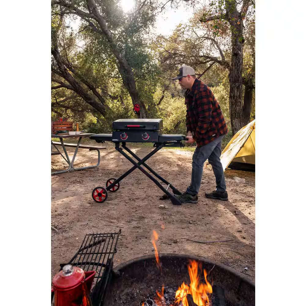 Daytona 2-Burner Propane Gas Grill 21 In. Flat Top Griddle with Foldable Cart in Black