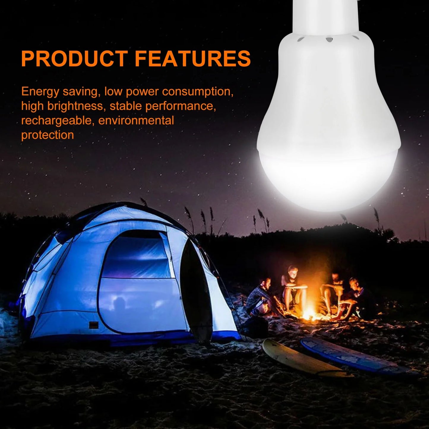 Portable Solar Powered LED Bulb Lights Outdoor Solar Energy Lamp Lighting for Home Fishing Camping Emergency, 3W Rechargeable