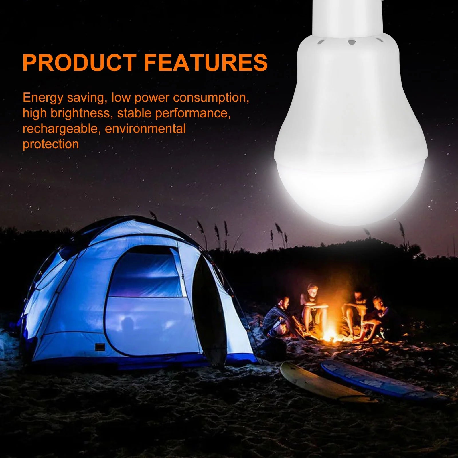 Portable Solar Powered LED Bulb Lights Outdoor Solar Energy Lamp Lighting for Home Fishing Camping Emergency, 3W Rechargeable