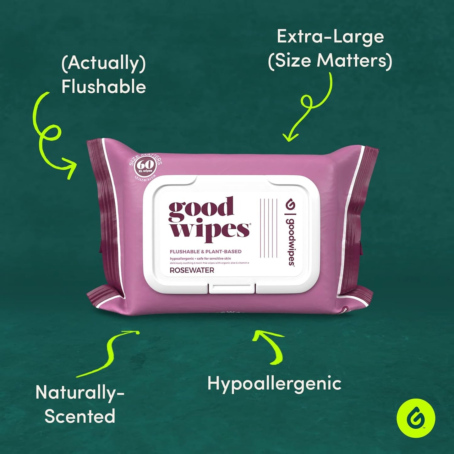 Flushable Butt Wipes Made with Vitamin E & Aloe - Soft & Gentle Wet Wipe Dispenser for Home Use, Septic & Sewer Safe - Largest Adult Toilet Towelettes - Rosewater, 360 Count (6 Packs)