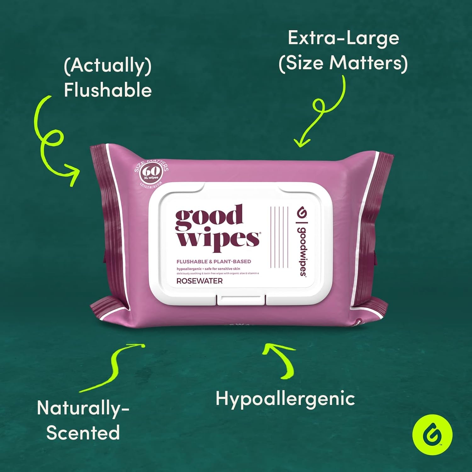 Flushable Butt Wipes Made with Vitamin E & Aloe - Soft & Gentle Wet Wipe Dispenser for Home Use, Septic & Sewer Safe - Largest Adult Toilet Towelettes - Rosewater, 360 Count (6 Packs)