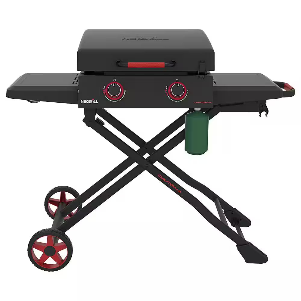 Daytona 2-Burner Propane Gas Grill 21 In. Flat Top Griddle with Foldable Cart in Black