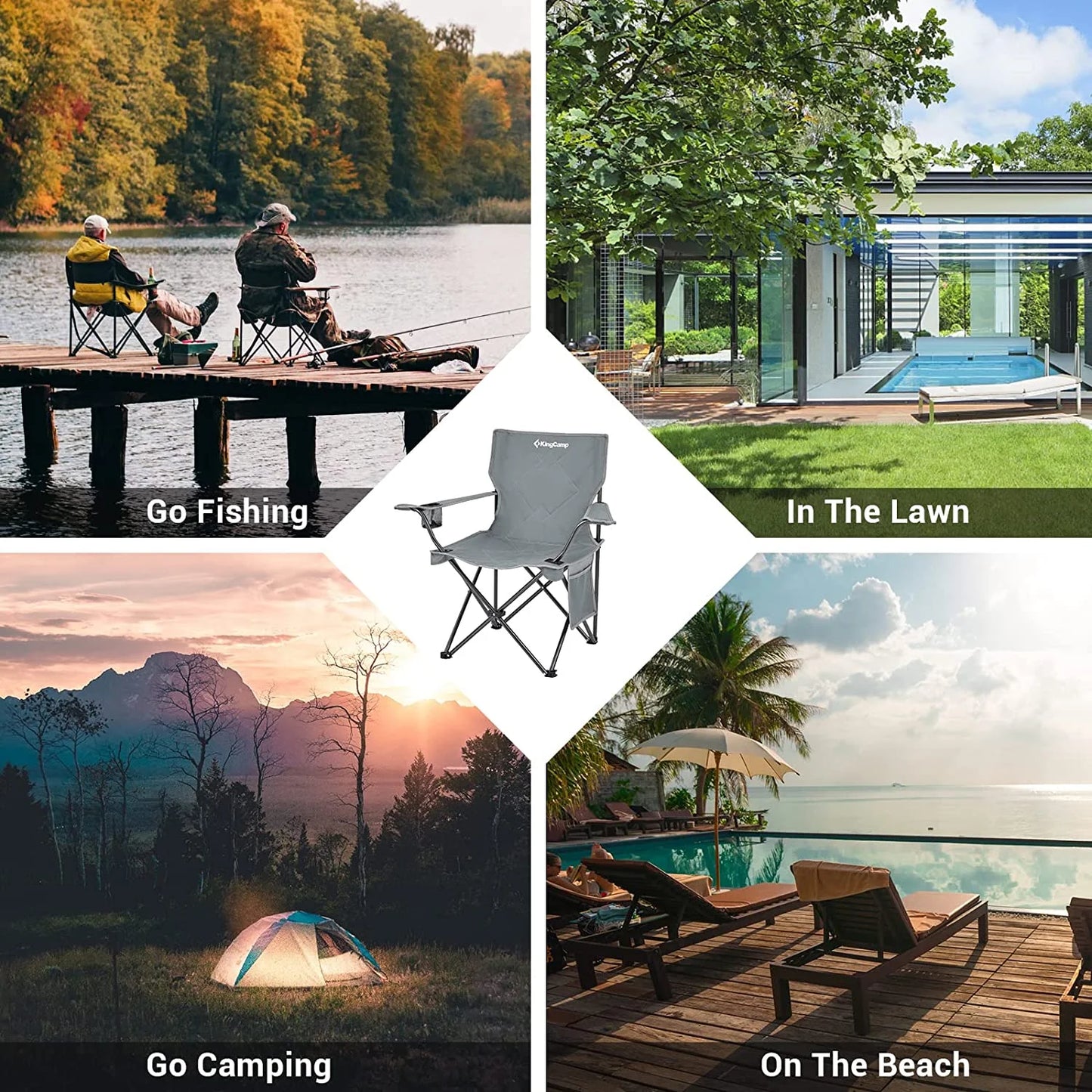 Lightweight Camping Chairs Portable Folding Lawn Chairs Adults Outdoor Support 220Lbs Gray