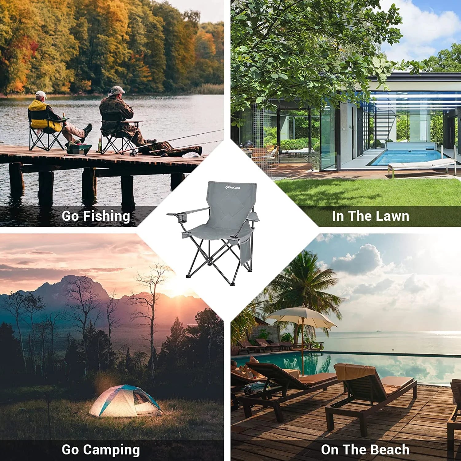 Lightweight Camping Chairs Portable Folding Lawn Chairs Adults Outdoor Support 220Lbs Gray