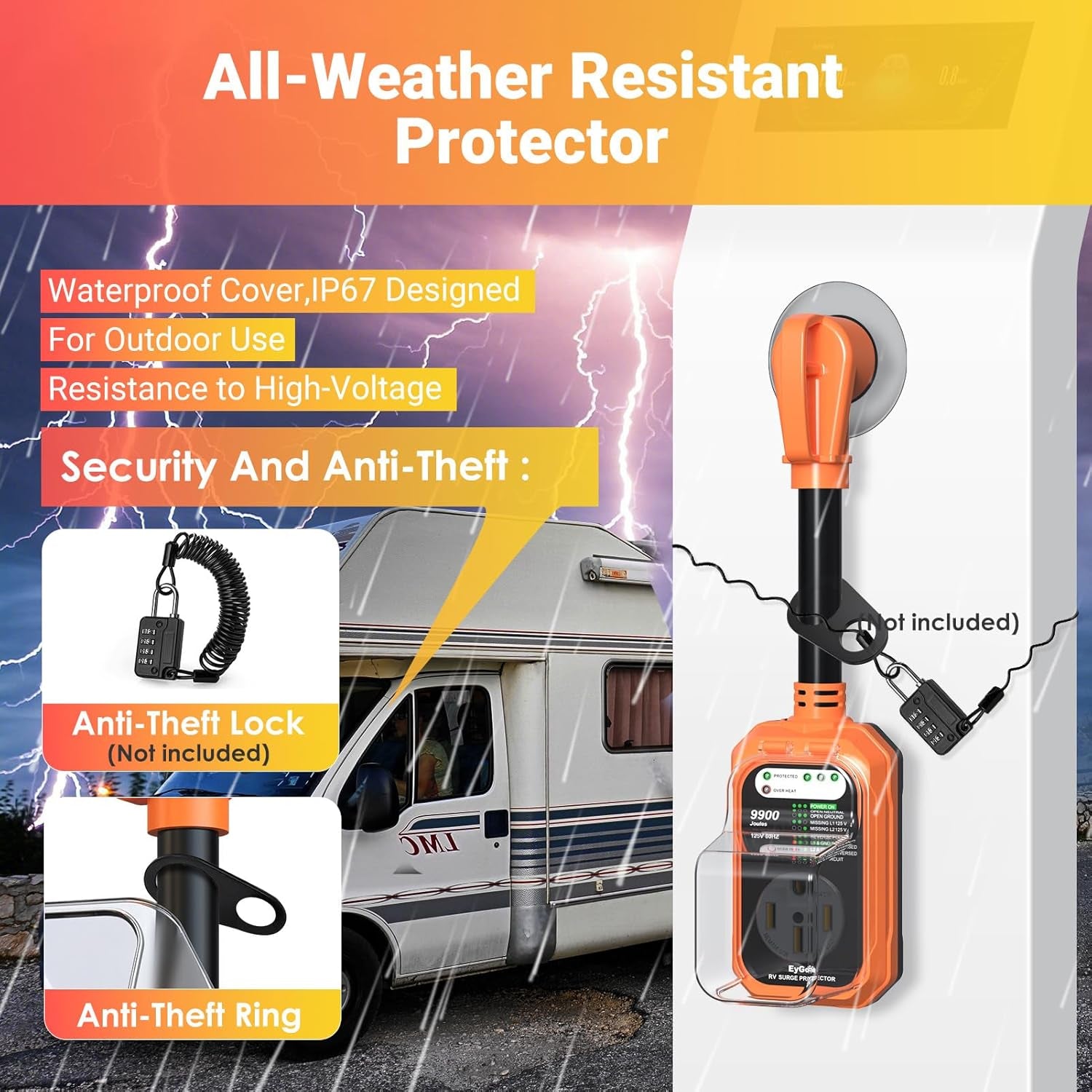RV Surge Protector 50 Amp Waterproof, RV Circuit Analyzer with Full Electrical Protection, Power Plug Adapter Protectors for 50Amp Camper Travel Trailer Accessories