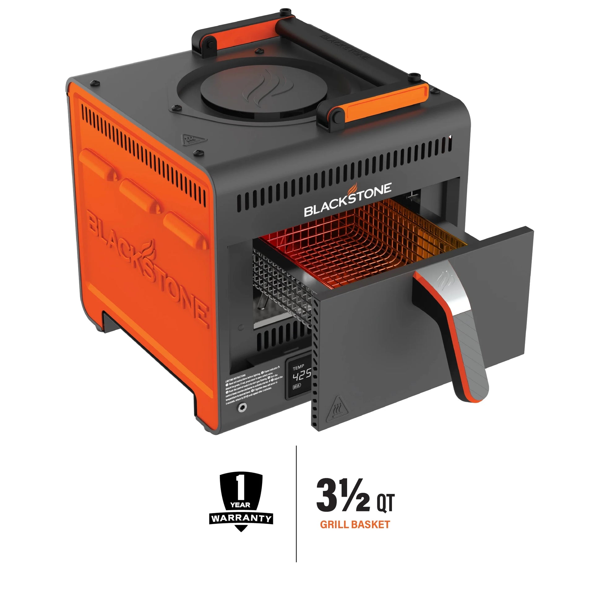 Adventure Ready Portable Propane Air Fryer, 4 Quart, Gray & Orange, 18W, 3Ft Cord